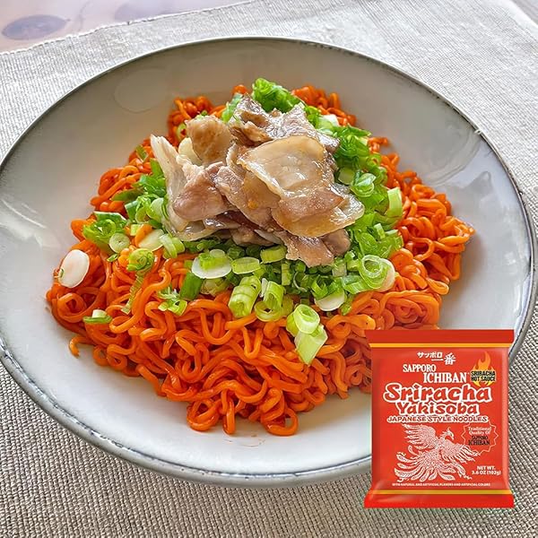 [SAPPORO ICHIBAN] SRIRACHA YAKISOBA, SPICY CHOW MEIN, NO. 1 TASTING JAPANESE INSTANT NOODLES (3.6 OZ/102 G) (30 PACKS)