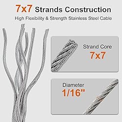 RECTOO 100FT 1/16" Wire Rope Kit, 7x7 Marine