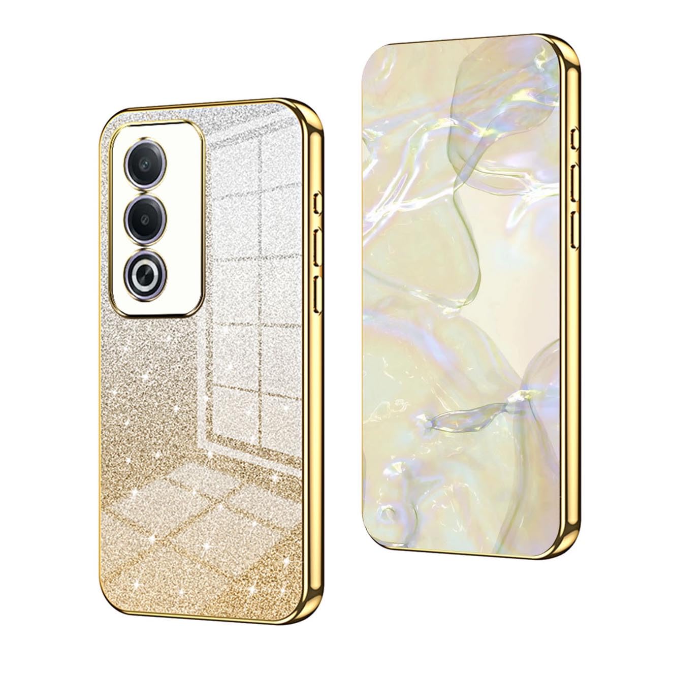 YUECXIN Case for OPPO A80 5G, Gradient Bling Shiny Cardstock Sparkle Design Soft TPU Silicone Cover, Ultra Thin Premium Shockproof Plating Edge Case, Gold