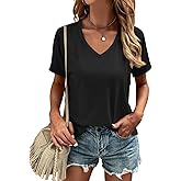 Cosonsen Women's Tops V-Neck Short Sleeve Tshirts Tees Casual Summer Top