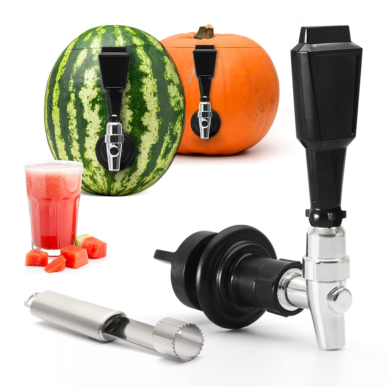 Bar Amigos Fruit Keg Tap Dispenser Kit - Ideal for Watermelon Pumpkin Party Beverage Pineapple Iced Tea Alcohol Drink Cocktails Tapping & Coring Tool Juice DIY Spigot