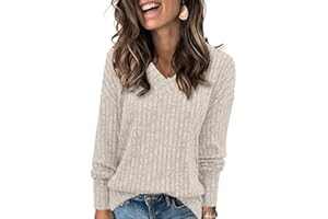Heymiss Womens Sweatshirts V Neck Long Sleeve Shirts Loose Casual Fall Fashion Sweaters S-2XL