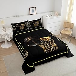 Manfei Basketball Comforter Set Queen Size, Gold