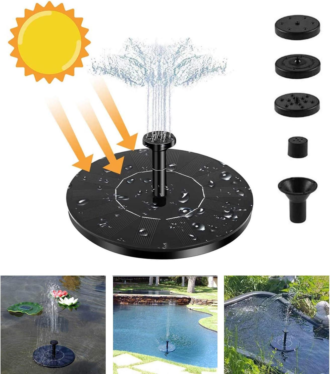 Solar Water Fountain 1.4W Circle Garden Solar Water Feature Watering