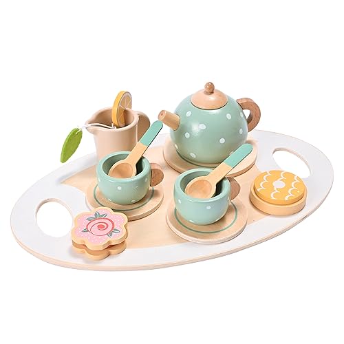 15pcs Wooden Tea Set for Little Girls, MONT PLEASANT Wooden Toys