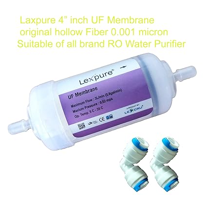 Lexpure ( Lexcru) 4-inch UF Membrane Filter Authentic Hollow Fiber 0.001 Micron with 2 Connectors for RO Water Purifiers(Off White, P-041)-Set of 3