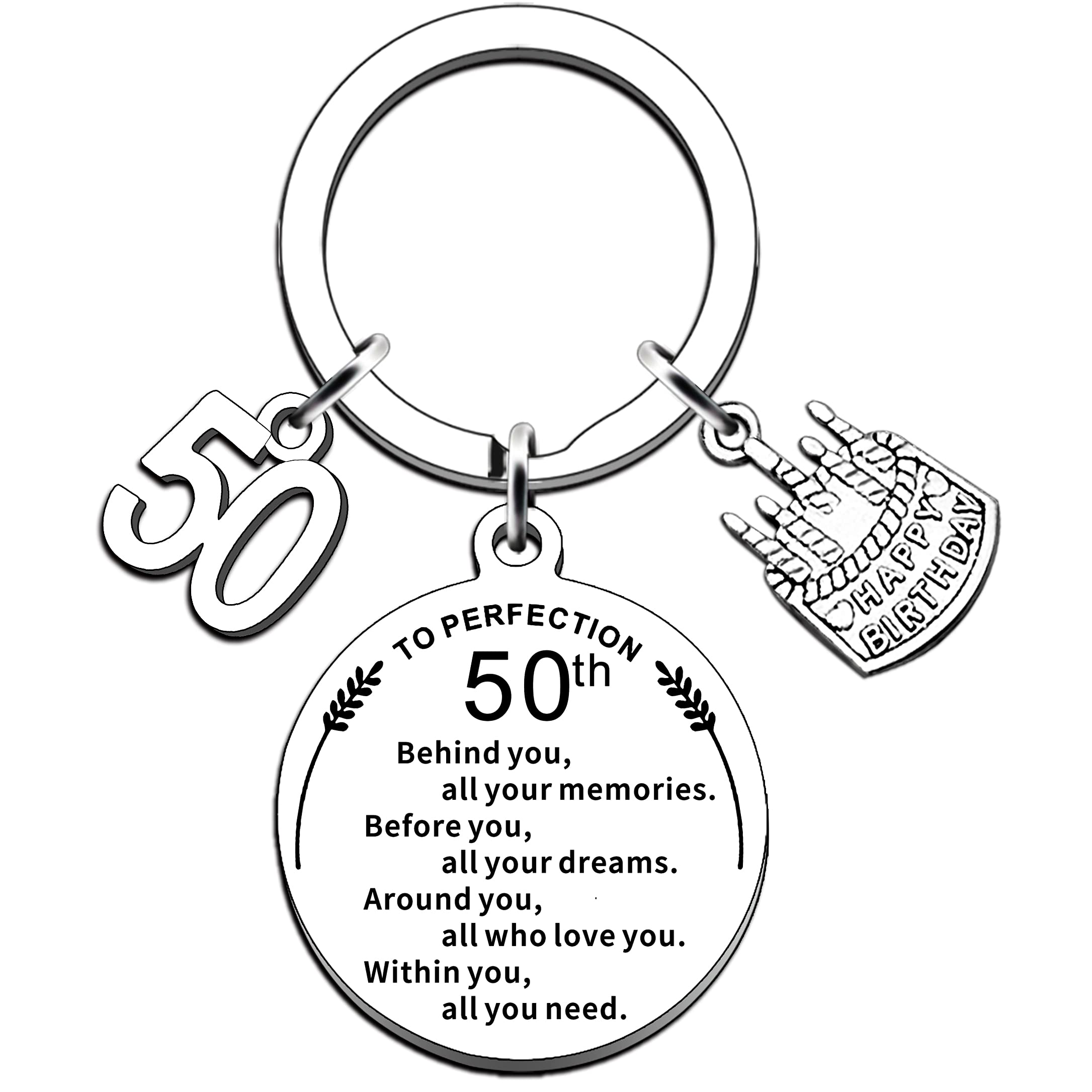AMZQ Birthday Keyring Birthday Gifts for Women Men Boys Girls Inspirational Keychain Gifts for Family (50th)