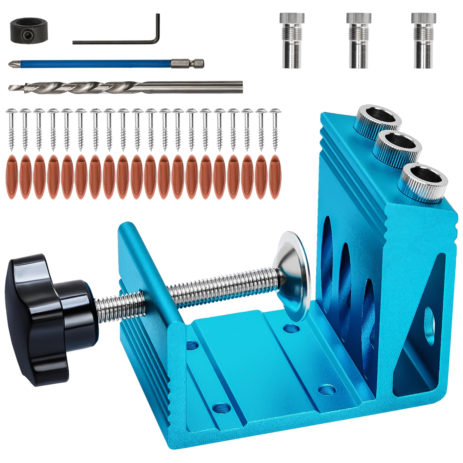 Pocket Hole Jig Kit with 3 Drill Hole Guide Pocket Drill Hole System ...