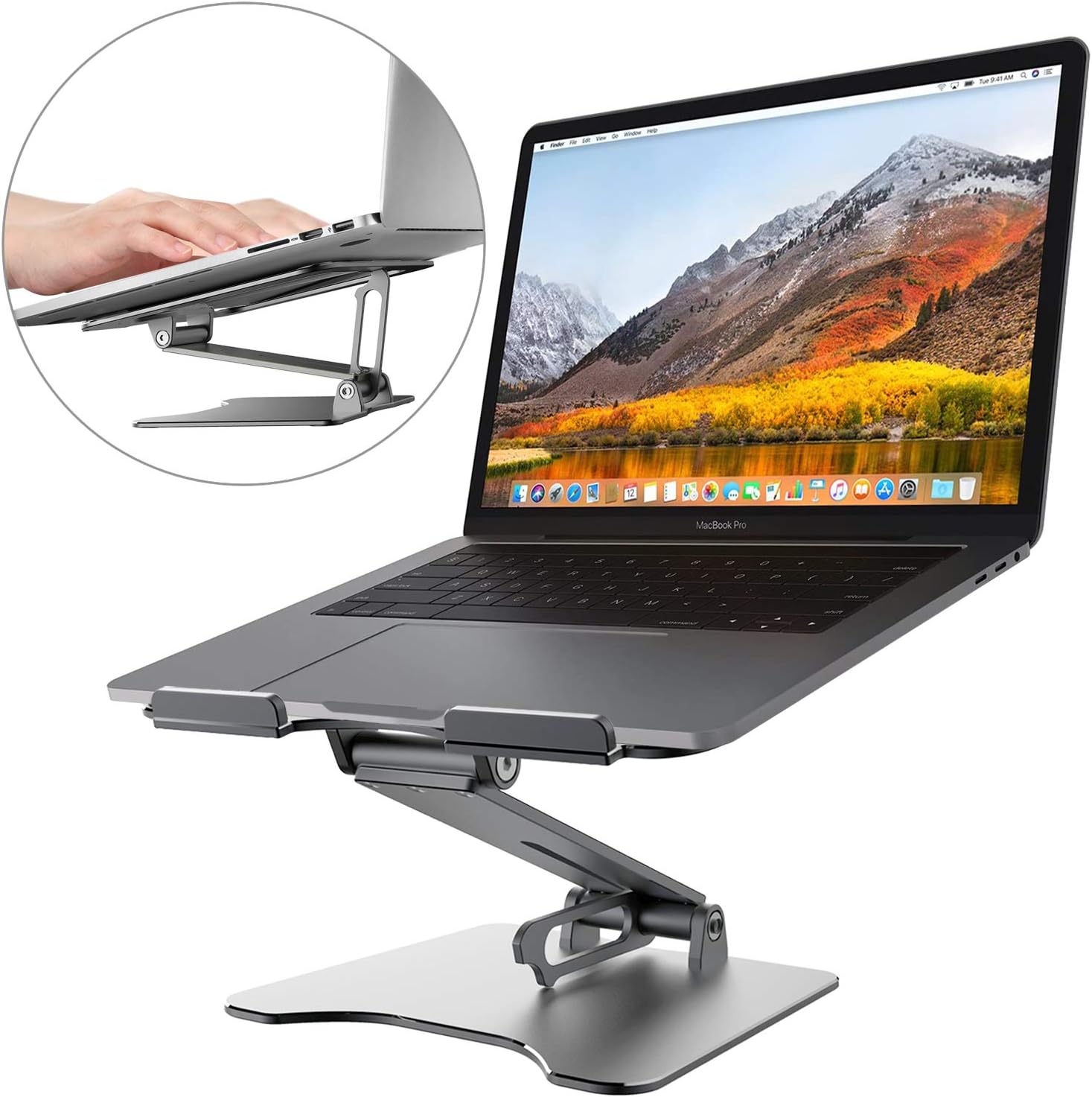 Laptop Stand - Aluminum Computer Riser Ergonomic Adjustable Computer Laptop Stand with Bigger Heat-Vent, Metal Holde Laptop up to 15.6 inches, Compatible for MacBook Pro/Air (Gray)