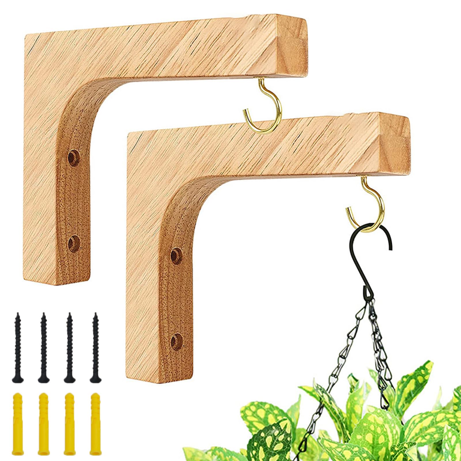 Heavy Duty Wooden Hanging Bracket - Decorative Indoor Plant Bracket for Lanterns, Wind Chimes, Flowerpots & Baskets (Max Load 20kg)