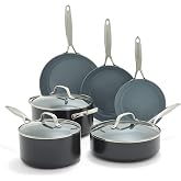 GreenPan Valencia Pro 9 Piece Cookware Set Ceramic Nonstick Pots &amp; Pans | PFAS-Free Nonstick, Induction Ready, Compatible with all Stovetops, Hard Anodized, Gray, Dishwasher Safe, Oven Safe to 600F