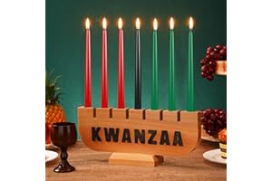 Sliner Kwanzaa Decorations Kwanzaa Candle Holder Kinara Set Driplesstaper 3 Red 3 Green 1 Black Wooden Wood Unity Cup African Holiday Mishumbaa Saba(Classic Style)