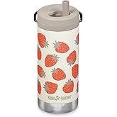 Klean Kanteen TKWide Insulated Bottle – Twist Cap, Steel Straw – Dishwasher – Strawberries 12 oz