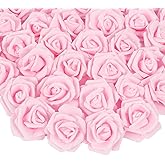 INSUNSIX 100pcs Foam Rose Artificial Flower Heads, 3-Inch Light Pink Fake Flower Heads Stemless Rose Flowers Bulk for DIY Crafts,Wedding Bouquets Party Baby Shower Home Decor (Light Pink)