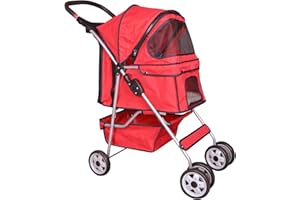 BestPet Red 4 Wheels Pet Stroller Cat Dog Cage Stroller Travel Folding Carrier 04T