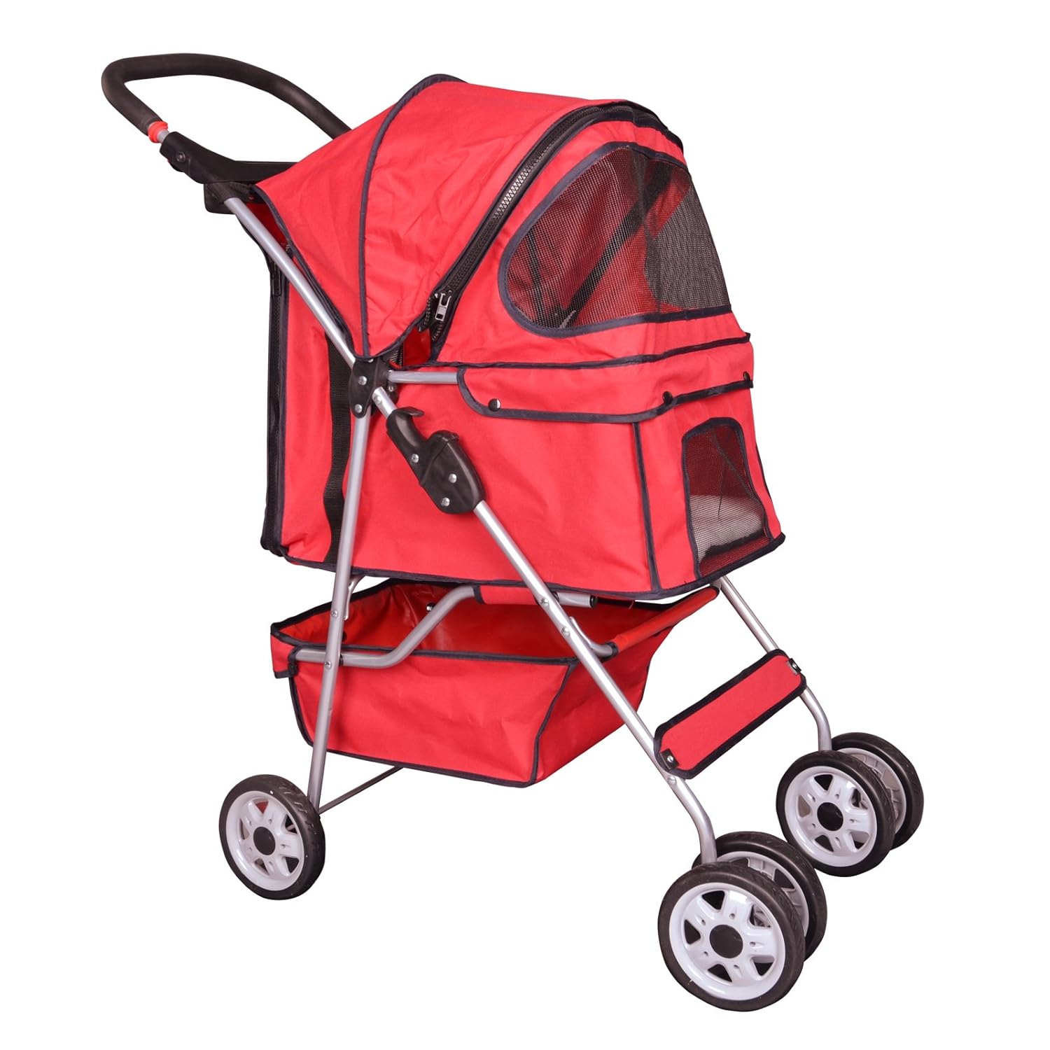 BestPet Red 4 Wheels Pet Stroller Cat Dog Cage Stroller Travel Folding