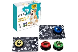 Kilab Talking Dog Buttons– Pack of 4 Recordable Dog Communication Buttons with 2 Mats | Talking Buttons for Dogs & Cats | Talking Dog Button for Communication with 30 Stickers (4 Pack)