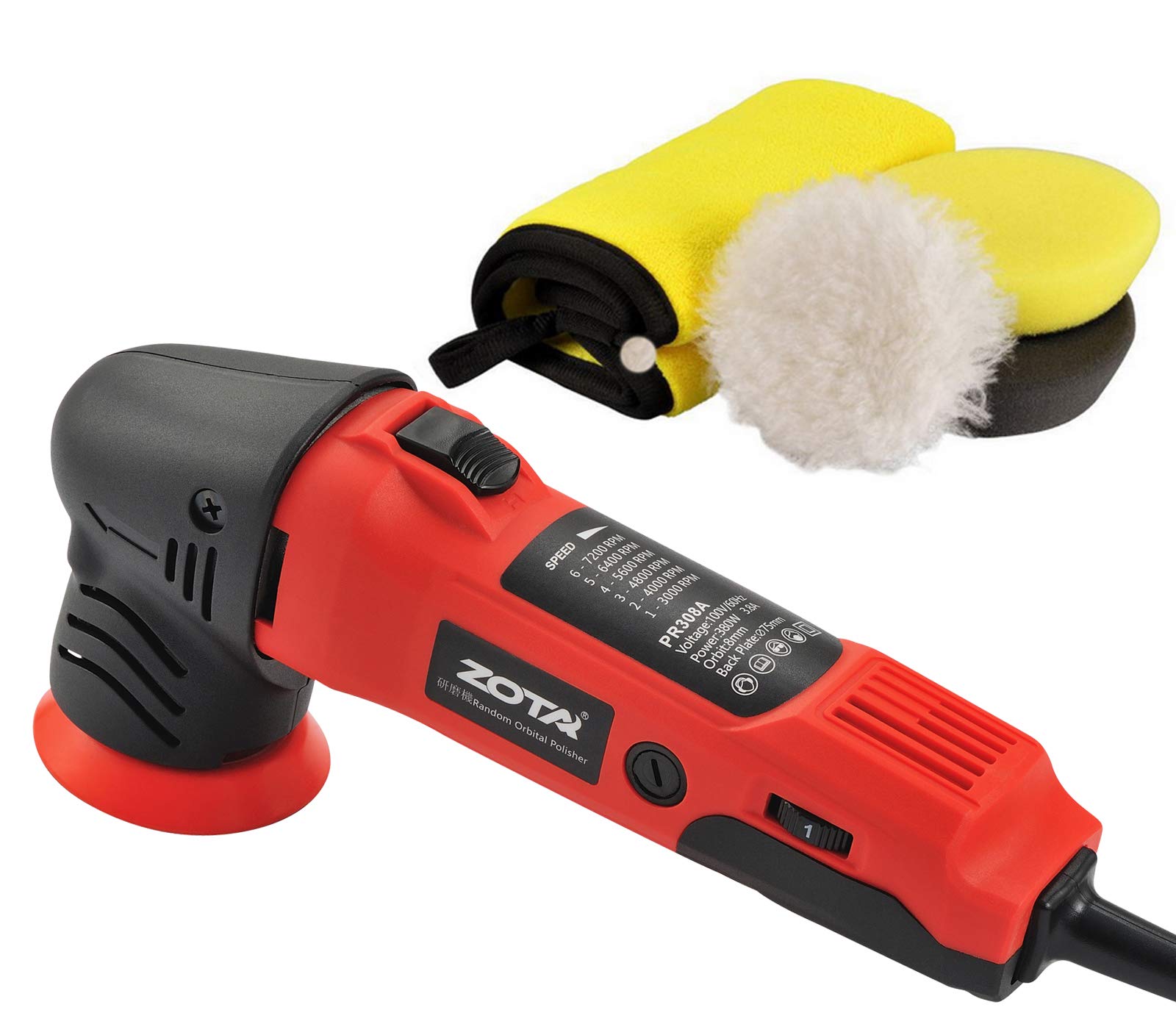 ZOTAポリッシャー,75mm小型 ランダムオービタル式,100V六段変速 3000-7200RPM 恒定回転速度 業務用 家庭用 自動車用 車磨き バイク用, 木工 錆消し 傷消し キズ消し 艶出し ワックスがけ 床磨き 家具のキズ修復 様々な 表面部分のコーティング 操作簡単商品画像