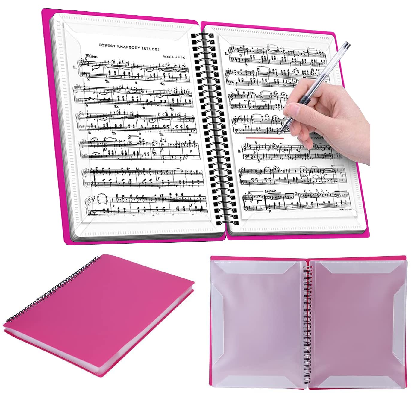 A4 Sheet Music Folder Mark-able Music Clef Sheet Modifiable Piano Score Folder File Storage Folder Blank Plastic Display Book Folder Hold for 60 Paper, Concert Office School Home