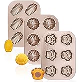 Beasea 3 Pack Madeleine Pans, 10x7 Inch 6 Cavity Nonstick Cat Shaped Cake Cookies Pan Carbon Steel Madeleine Mold Shell Madeline Pan