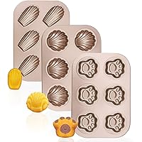 Beasea 3 Pack Madeleine Pans, 10x7 Inch 6 Cavity Nonstick Cat Shaped Cake Cookies Pan Carbon Steel Madeleine Mold Shell Madel