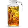 JoyJolt 60oz Glass Pitcher with Lid (2 Lids) - Beverage Serveware and Storage Container for Cold Drinks and Liquids. Juice Container, Water Jug, Fridge Pitcher for Iced Tea or Milk
