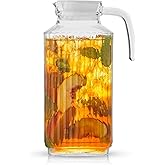 JoyJolt 60oz Glass Pitcher with Lid (2 Lids) - Beverage Serveware and Storage Container for Cold Drinks and Liquids. Juice Container, Water Jug, Fridge Pitcher for Iced Tea or Milk