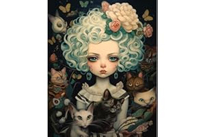 EIBEILI Paint by Numbers for Adults DIY Curly-haired Doll and Cat Paint by Numbers Kits on Canvas Painting Kits for Kids Beginner Oil Painting Kits Drawing Acrylic Pigment Gift for Home Decor 16x20 in
