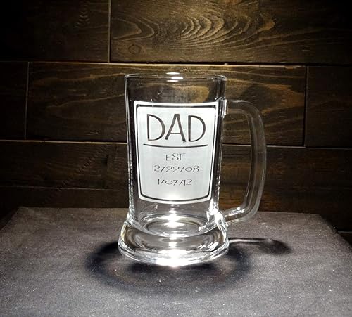 Amazon Com Customized Dad Est Etched Glass Beer Mug Handmade