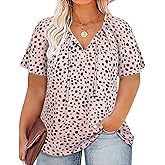 CARCOS Womens Plus Size Floral Blouses Ruffle Short Sleeve Boho Tops Chiffon Summer Shirts Drawstring Business Shirts XL-5XL