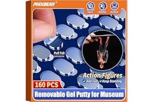 PHIXBEAR 160 Pcs Pro Removable Gel Glue Putty with Pull Tab for Museum Action Figures, Clear Earthquake Adhesive Dots, Sticky Tack for Wall Hanging, 0.31x 0.51 Wax Mounting Putty