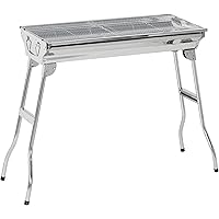 Outsunny Portable Outdoor Charcoal BBQ Grill, Stainless Steel Folding Barbecue Grill with Handles for Outdoor, Cooking, Campi