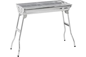 Outsunny Portable Outdoor Charcoal BBQ Grill, Stainless Steel Folding Barbecue Grill with Handles for Outdoor, Cooking, Campi