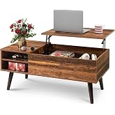 WLIVE Lift Top Coffee Table with Hidden Storage, Adjustable Shelf, Brown | Mid Century Modern Wooden Coffee Table, for Dining/Living Rooms/Offices; 39.4"W x 19.7"D x 16.9"H