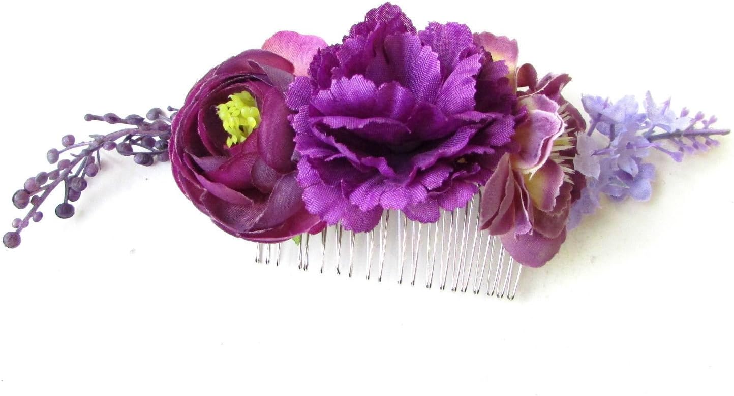 Purple Rose Ranunculus Lavender Flower Hair Comb Bridesmaid Headpiece Vtg 1171 *EXCLUSIVELY SOLD BY STARCROSSED BEAUTY*