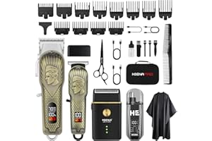 HIENA PRO Professional Hair Clippers for Men, Cordless Hair Clipper for Barber Clippers and Trimmer LED Haircut Set with Foil Shaver, Nose Trimmer, Rechargeable Clippers for Men