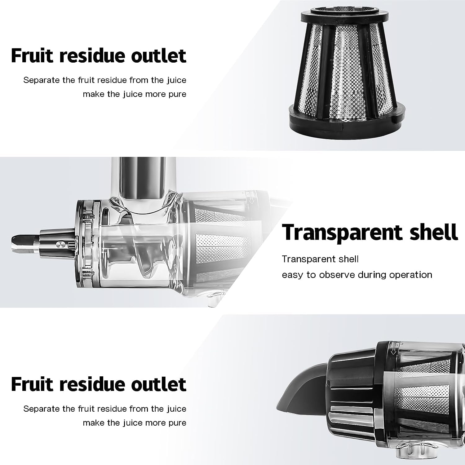 Juicer Attachment for KitchenAid Mixers - Masticating Juicer Accessories Slow Juicer for Kitchen Aid All Models Stand Mixers, Spiralizer Citrus Juicer Parts, Separate Juice and Pomace (Black)