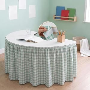 9 Ft Gingham Teacher Desk Skirt Hook and Loop,Ruffle Checkered Table Skirt for Classroom Dorm Bookcase Office Decor (29.5 * 1