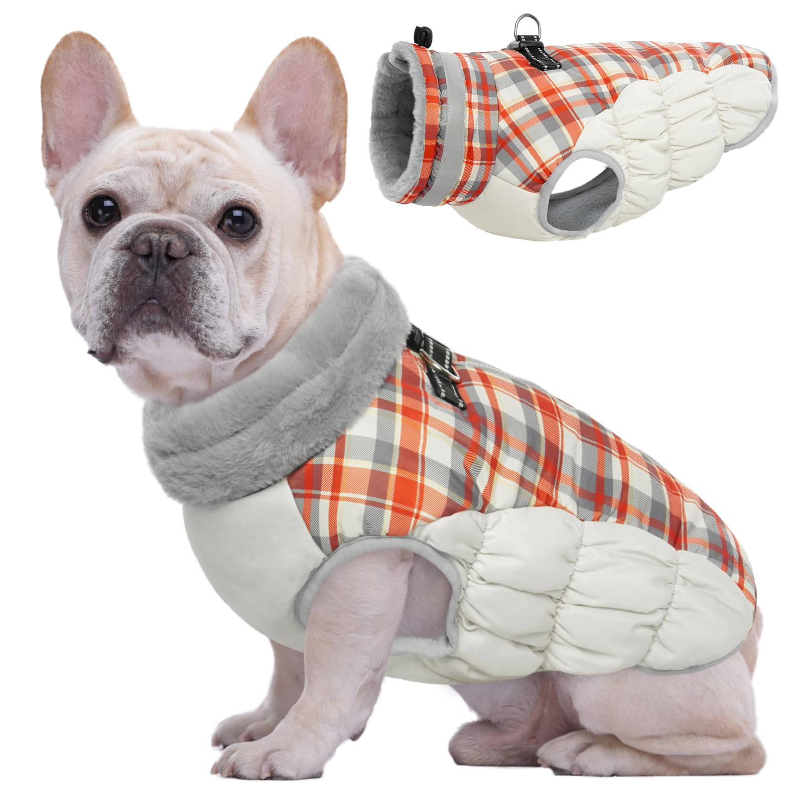 Kuoser Warm Dog Winter Jacket with Harness, Reflective Windproof Dog Coat for Small Dogs, Lightweight and Stylish Cold Weather Vest XS