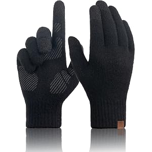 TRENDOUX Merino Wool Winter Gloves: Touch Screen Knitted Gloves Warm Thin Non-slip Glove for Men Women Driving Running Gift