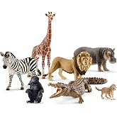 Schleich Wild Life - 7PC Savannah Animal Toy Bundle | 77763 | African Wildlife Playset, Zebra Giraffe Monkey Alligator Cheetah Hippo Lion Figurines