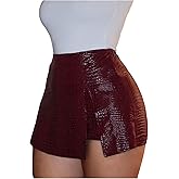Floerns Women's Y2k Leather Skorts High Waisted Asymmetrical Hem Club Mini Skirt Shorts