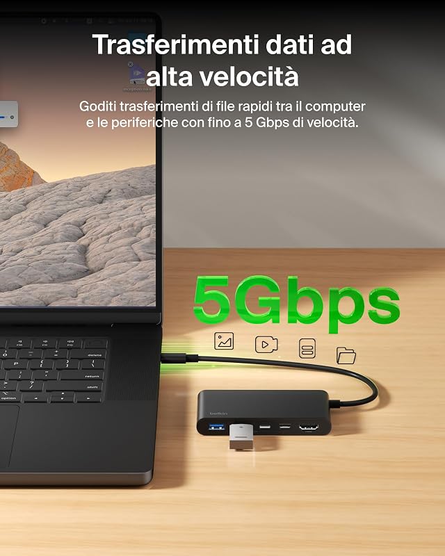 Hub USB-C a 5 Porte con HDMI 4K a 60 Hz, Power Delivery 100W, Trasferimenti Dati Rapidi da 5Gbps, Adattatore USBC Multiporta per MacBook, iPad Pro, Cromebook, HDMI 2.0 Aggiornato - Nero