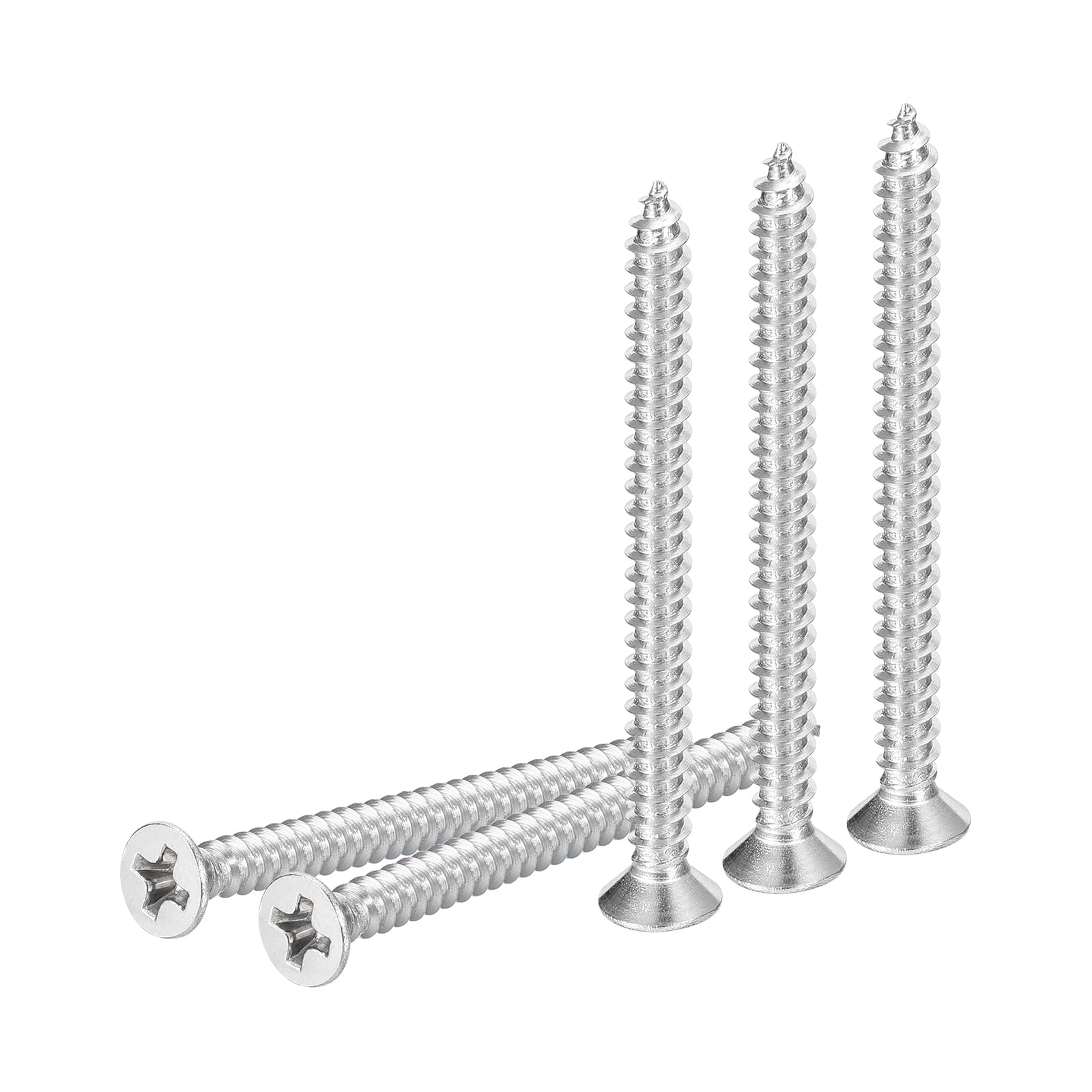 DTGN 50Pcs M3.5x45mm Flat Head Wood Screws, 304 Stainless Steel Phillips Self Tapping Screws - Good for Woodworking, Furniture - Silver — image 1