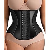 FeelinGirl Waist Trainer for Women Tummy Control Working Out Shapewear Latex Glossy Waist Cincher with Adjustable Hooks