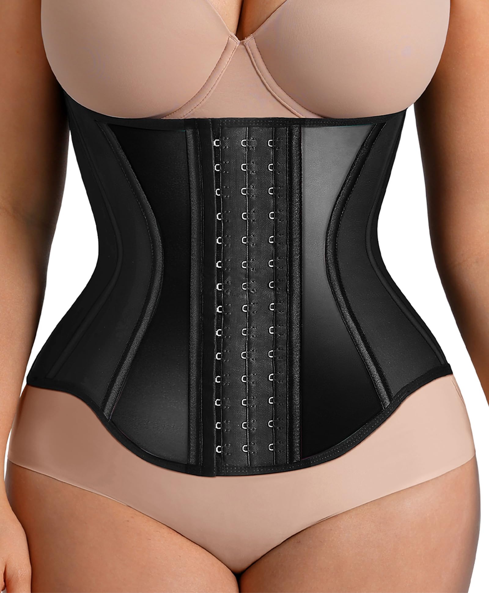 Photo 1 of FeelinGirl Waist Trainer for Women Tummy Control Working Out Body Shaper Girdle with Adjustable Hooks Black Medium