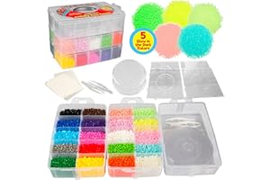 SCULPT PRO Fuse Beads 20,000 Bulk Creativity Builder Kit- 20 Presorted Muli Colors (5 Glow Dark) w Tweezers, Peg Boards, Melt Ironing Paper, Case - Works with Perler, Pixel Art Craft Project, Kids Summer Camp