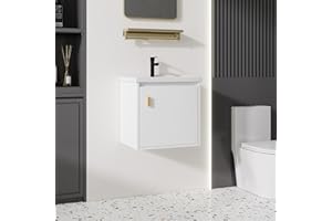 Albriya 20'' Bathroom Vanity with Ceramic Sink Combo, Wall Mounted Small Bathroom Vanity with Soft-Close Door Modern Floating Cabinet, Pop-up Drain, P-Trap Included, White(No Faucet)
