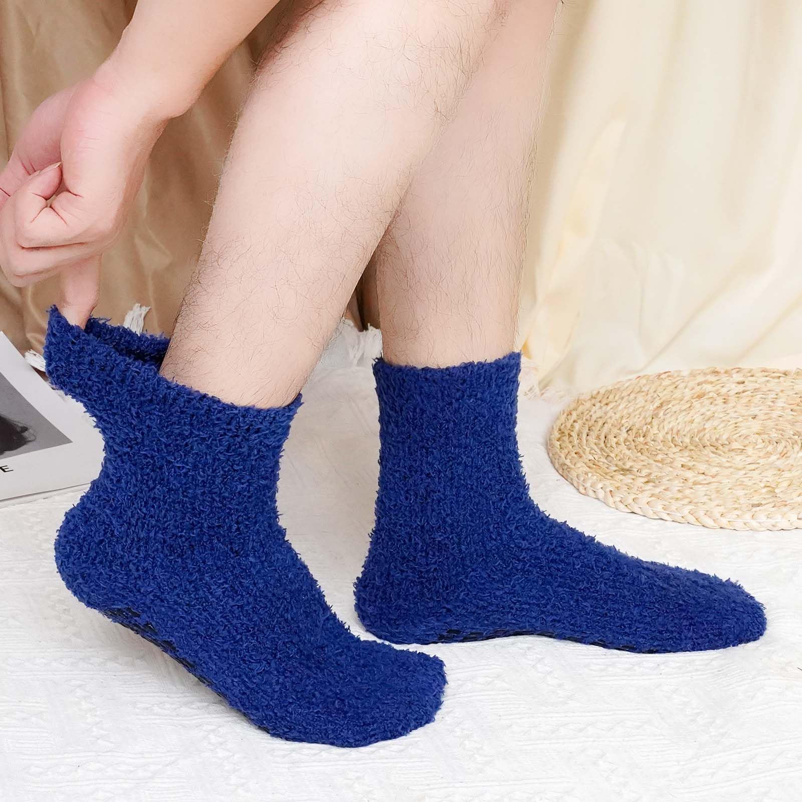 LOFIR Kuschelsocken Warme Socken für Herren: Winter Dicke Flauschige Thermosocken mit Noppen für Männer - ABS Wintersocken Stoppersocken Haussocken für Weihnachten Geschenke 5 Paar Mehrfarbig 43-46 5