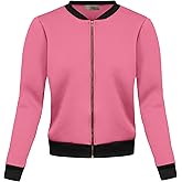 Hybrid & Company Women's Fashion Color Casual Office Comfy Zip Up Bomber Jacket Made in USA